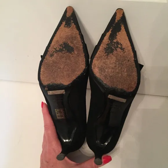 DOLCE &amp; GABBANA SHOES HEELS BLACK SUEDE BOW POINTED TOE ITALY Size 36.5