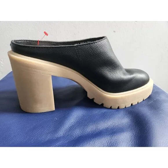Dolce Vita Carry Black 100% Suede Leather Chuncky 4&quot; Heel Mules Shoes size 9