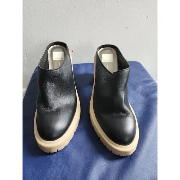 Dolce Vita Carry Black 100% Suede Leather Chuncky 4&quot; Heel Mules Shoes size 9