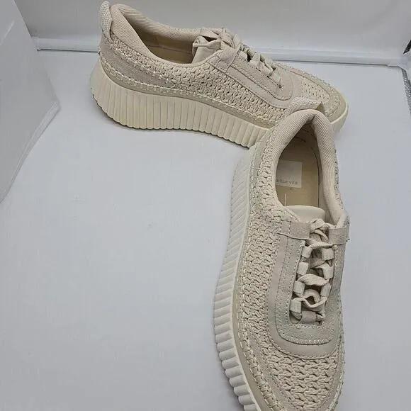 Dolce Vita Dolen Womens Shoes Beige Knit Sneakers Chunky Low Top Fashion US 8.5