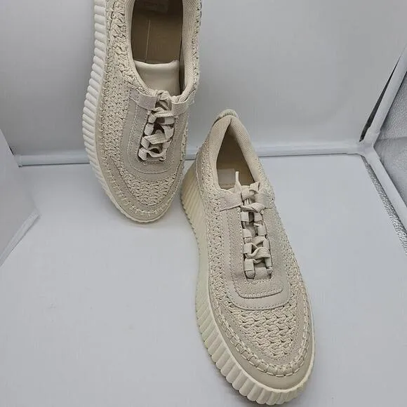 Dolce Vita Dolen Womens Shoes Beige Knit Sneakers Chunky Low Top Fashion US 8.5