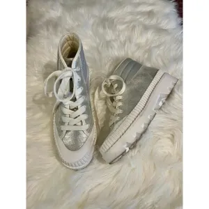 Dolce Vita Ociana High Top Sneakers Shoes Silver Shimmer Glitter White 7.5 EUC