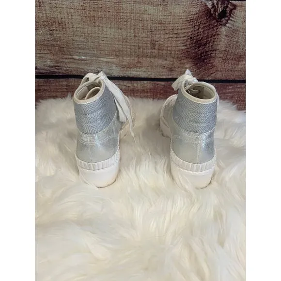 Dolce Vita Ociana High Top Sneakers Shoes Silver Shimmer Glitter White 7.5 EUC