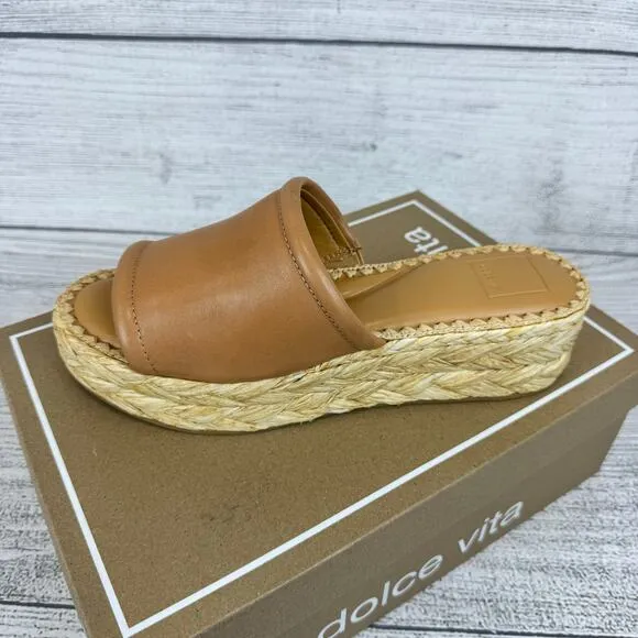 Dolce Vita Women's Honey Leather Chavi Platform Slip On Sandals Size 10