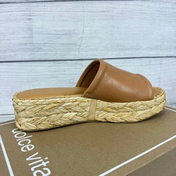 Dolce Vita Women's Honey Leather Chavi Platform Slip On Sandals Size 10