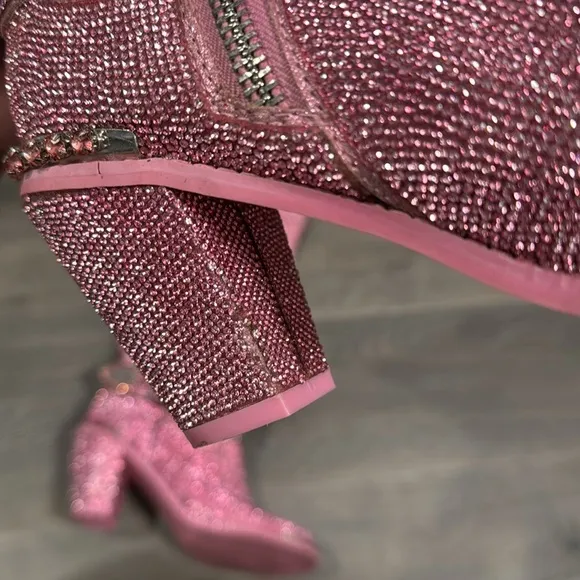 Dolls Kill Bling Sheriff Shine Pink Cowgirl Boots US 8M