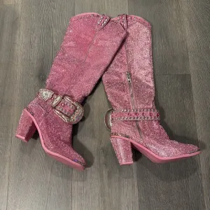 Dolls Kill Bling Sheriff Shine Pink Cowgirl Boots US 8M