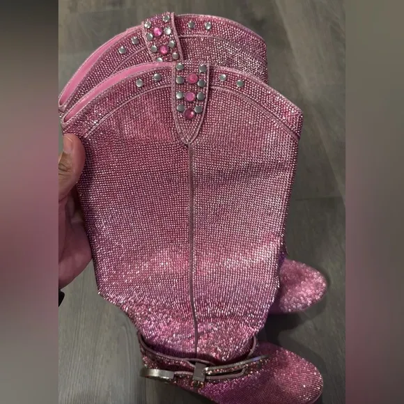 Dolls Kill Bling Sheriff Shine Pink Cowgirl Boots US 8M