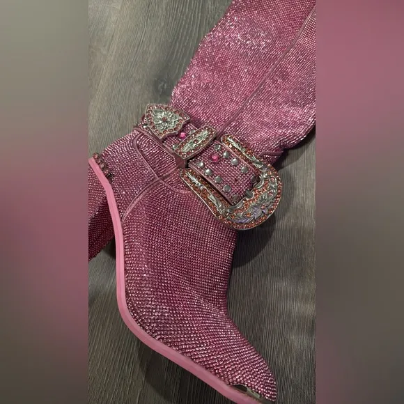 Dolls Kill Bling Sheriff Shine Pink Cowgirl Boots US 8M