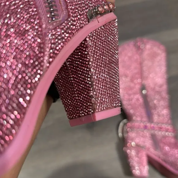 Dolls Kill Bling Sheriff Shine Pink Cowgirl Boots US 8M