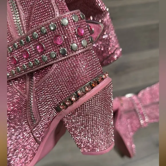 Dolls Kill Bling Sheriff Shine Pink Cowgirl Boots US 8M