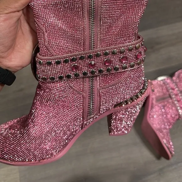 Dolls Kill Bling Sheriff Shine Pink Cowgirl Boots US 8M