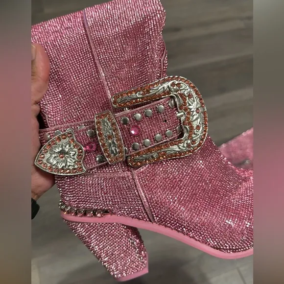 Dolls Kill Bling Sheriff Shine Pink Cowgirl Boots US 8M