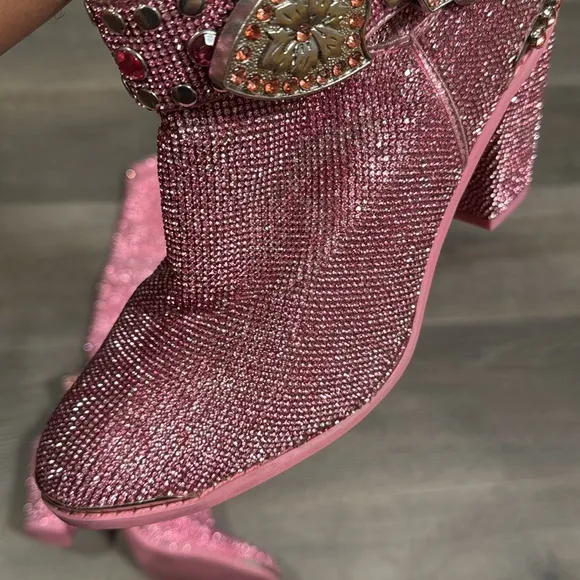 Dolls Kill Bling Sheriff Shine Pink Cowgirl Boots US 8M