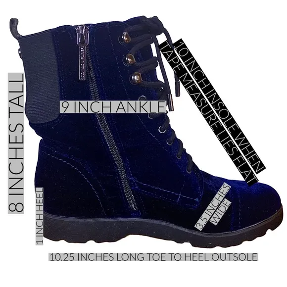 DONALD J. PLINER &quot;CAILEN&quot; BLUE &amp; BLACK VELOUR COMBAT BOOTS (7M)