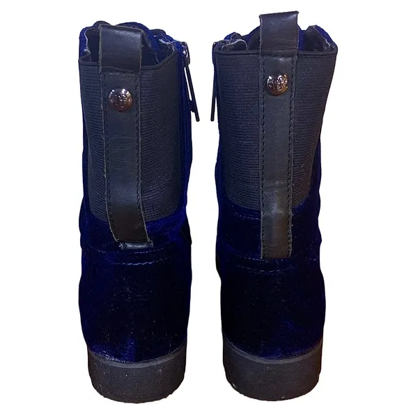 DONALD J. PLINER &quot;CAILEN&quot; BLUE &amp; BLACK VELOUR COMBAT BOOTS (7M)