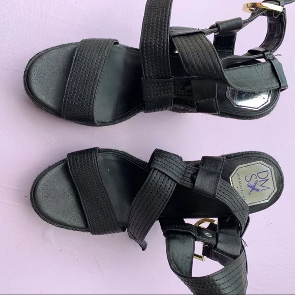 DONALD J PLINER DMSX black gold speckle wedge heels shoes sandal 7.5