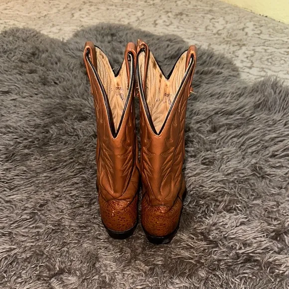 Double-H Ostrich Leather Cowboy Boots Made In USA Men's 9B Preowned