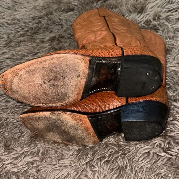 Double-H Ostrich Leather Cowboy Boots Made In USA Men's 9B Preowned