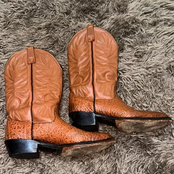 Double-H Ostrich Leather Cowboy Boots Made In USA Men's 9B Preowned