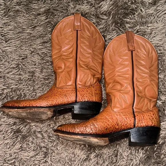 Double-H Ostrich Leather Cowboy Boots Made In USA Men's 9B Preowned