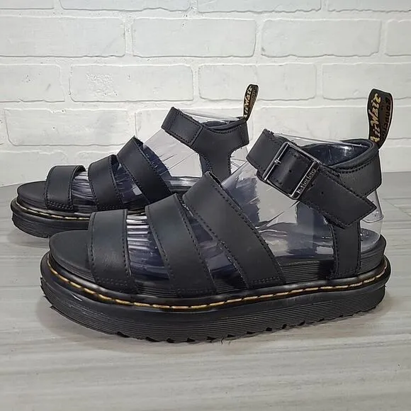 Dr Doc Martens Blaire Sandals Women 8 Black Hydro Leather Strappy Platform *flaw