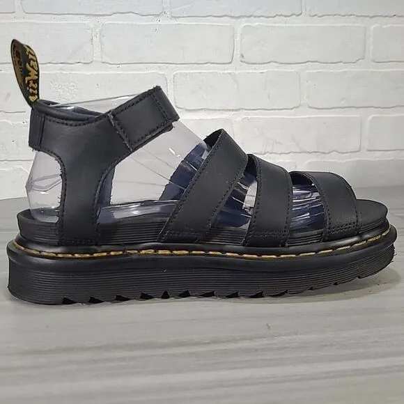Dr Doc Martens Blaire Sandals Women 8 Black Hydro Leather Strappy Platform *flaw