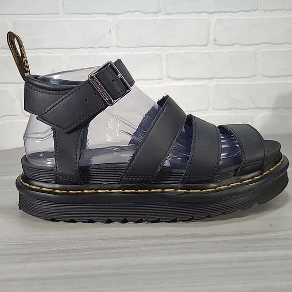 Dr Doc Martens Blaire Sandals Women 8 Black Hydro Leather Strappy Platform *flaw