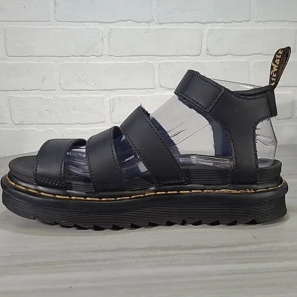 Dr Doc Martens Blaire Sandals Women 8 Black Hydro Leather Strappy Platform *flaw