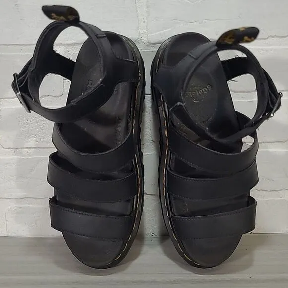 Dr Doc Martens Blaire Sandals Women 8 Black Hydro Leather Strappy Platform *flaw