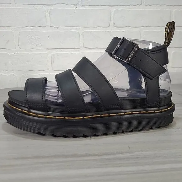 Dr Doc Martens Blaire Sandals Women 8 Black Hydro Leather Strappy Platform *flaw