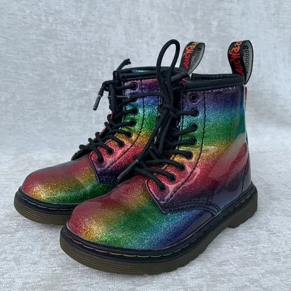 Dr. Martens 1460 Ombré Glitter Rainbow Kids Combat Boots