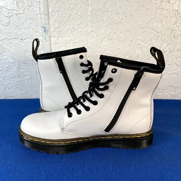 Dr. Martens Boots‎ Girls Size 2 White Combat Shoes Side Zip Casual
