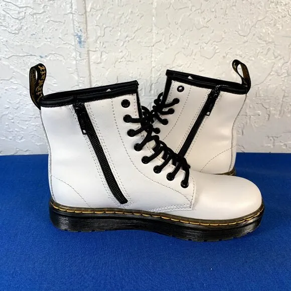 Dr. Martens Boots‎ Girls Size 2 White Combat Shoes Side Zip Casual