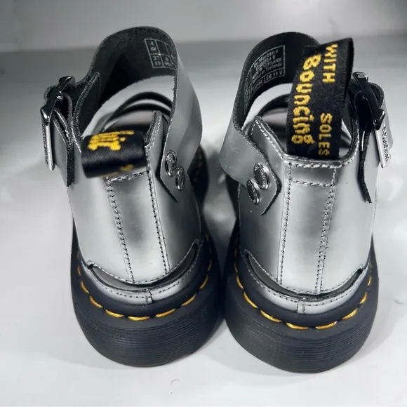 Dr Martens Clarissa II Silver Metallic Calf Black Leather Platform Sandals