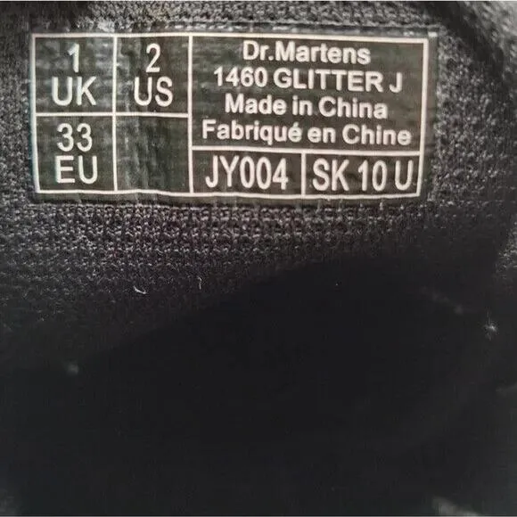 Dr. Martens Glitter Black Combat Boots Size US 2