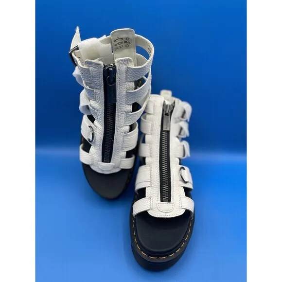 Dr Martens Olson Platform White Zip Up Leather  Sandals Shoe Sz US 9/41 NWOB