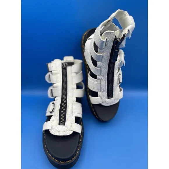 Dr Martens Olson Platform White Zip Up Leather  Sandals Shoe Sz US 9/41 NWOB