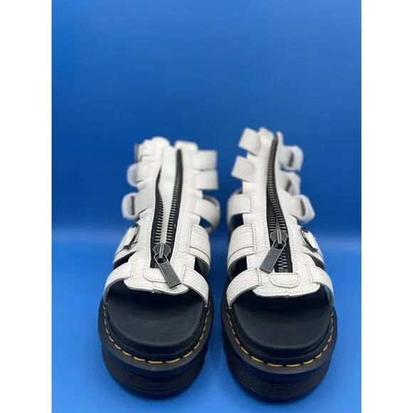 Dr Martens Olson Platform White Zip Up Leather  Sandals Shoe Sz US 9/41 NWOB