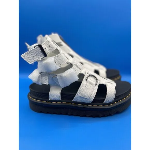 Dr Martens Olson Platform White Zip Up Leather  Sandals Shoe Sz US 9/41 NWOB