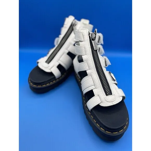 Dr Martens Olson Platform White Zip Up Leather  Sandals Shoe Sz US 9/41 NWOB