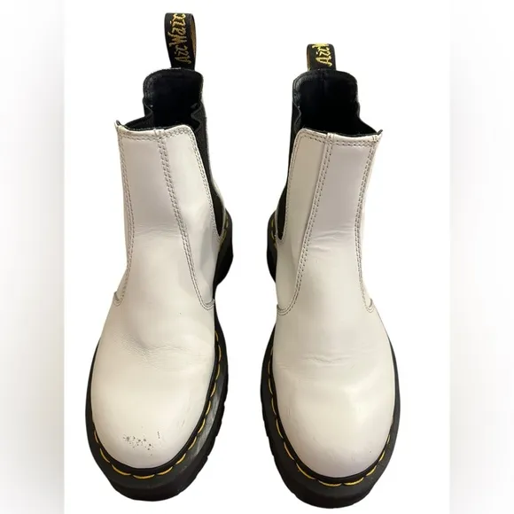 Dr Martens Quad Chelsea Boots Womens US 7 White Leather Chunky Lug Platform 2976