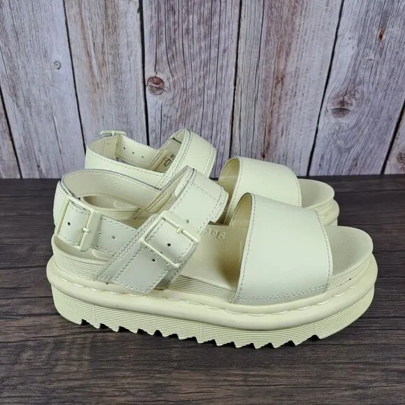 DR Martens Vass Mono Platform Chunky Leather Sandals Women's Sz 6 Pale Yellow