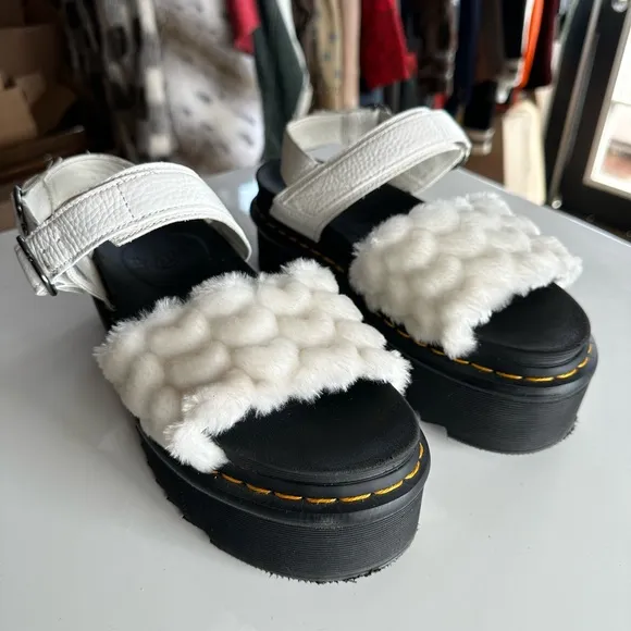 Dr. Martens Voss Quad Fluffy Faux Fur Platform Sandals