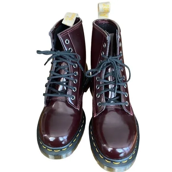 Dr Martens Lace Up Boots 1460 Vegan Cherry Red Oxford Rub Off Wine