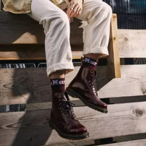 Dr Martens Lace Up Boots 1460 Vegan Cherry Red Oxford Rub Off Wine