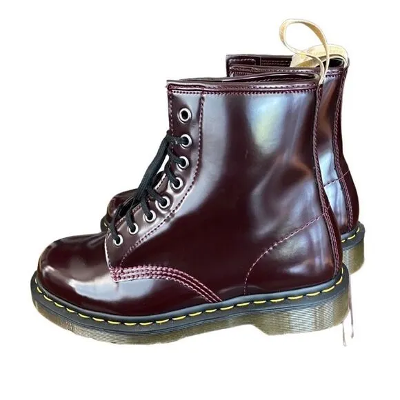 Dr Martens Lace Up Boots 1460 Vegan Cherry Red Oxford Rub Off Wine