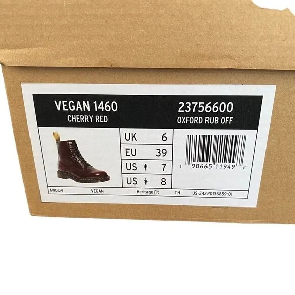 Dr Martens Lace Up Boots 1460 Vegan Cherry Red Oxford Rub Off Wine