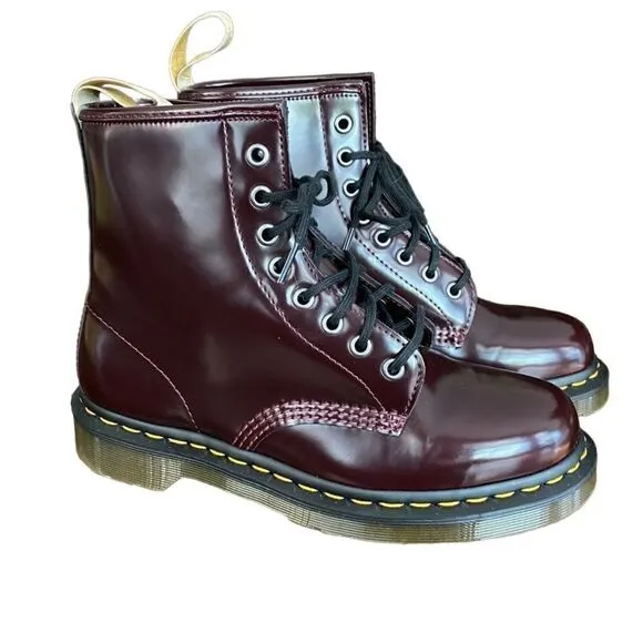 Dr Martens Lace Up Boots 1460 Vegan Cherry Red Oxford Rub Off Wine