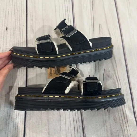 Dr Martens Myles Suede &amp; Sherpa Platform Sandals Warmwair Mens 10 Womens 11 NEW